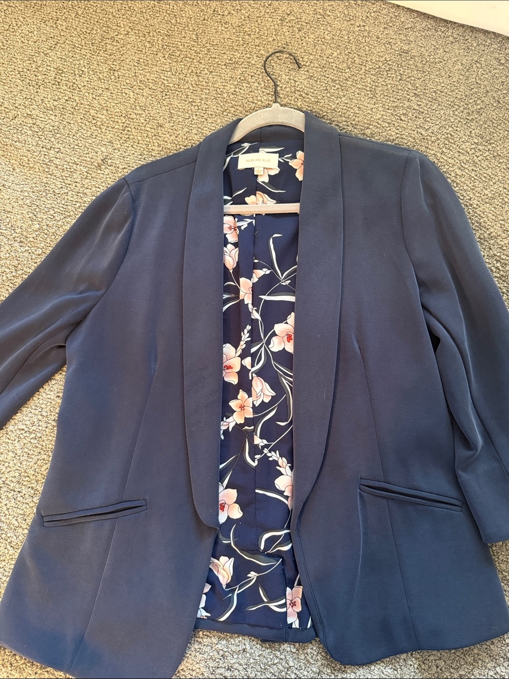 Skies Are Blue Navy Open-Front Blazer with Floral Lining